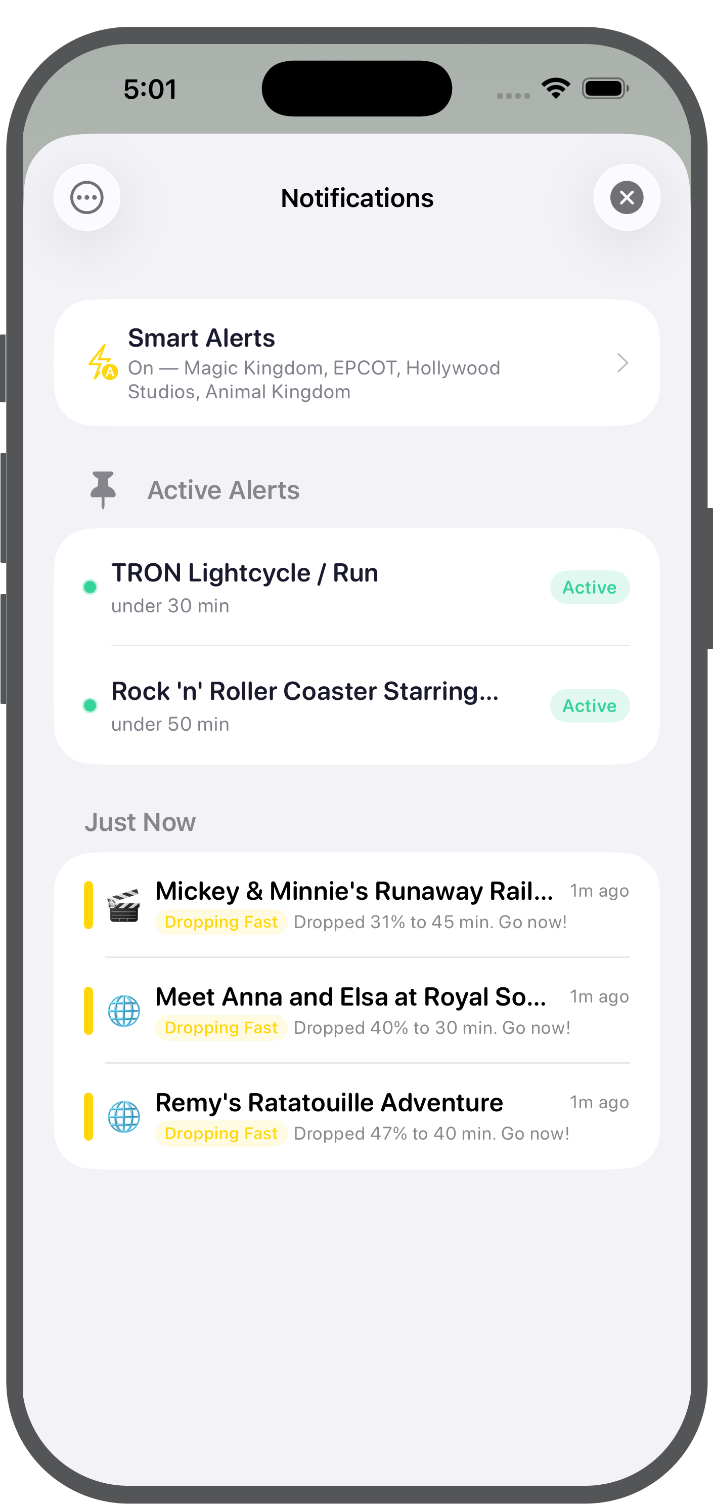 Smart alert notifications for wait time drops
