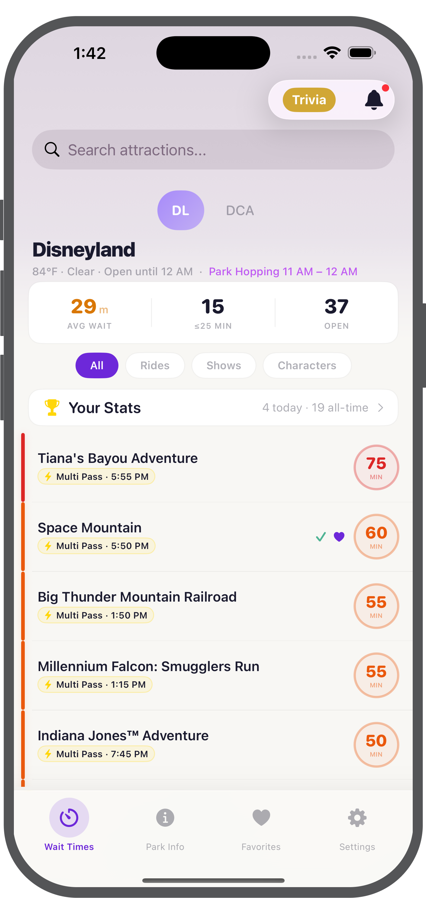 Real-time wait times for Disneyland attractions